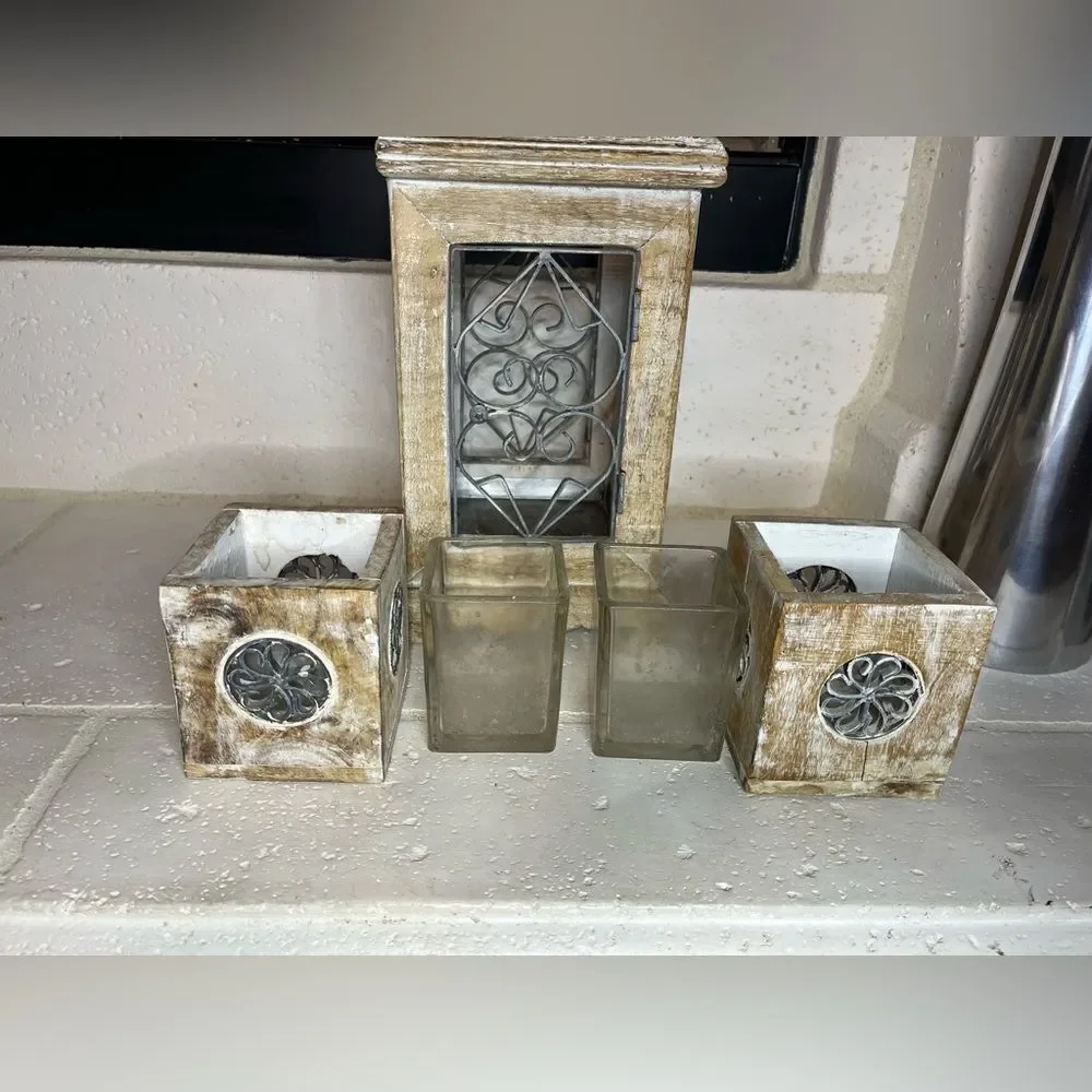 Pier 1 Imports Rustic Wooden Lantern with Metal Accents
